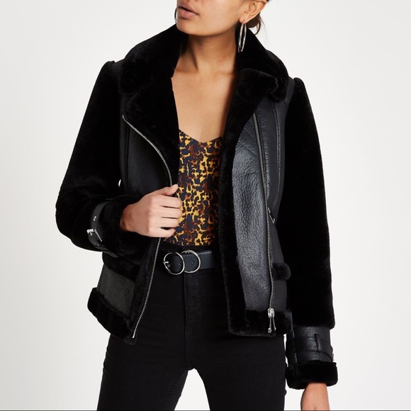 river island faux fur aviator jacket